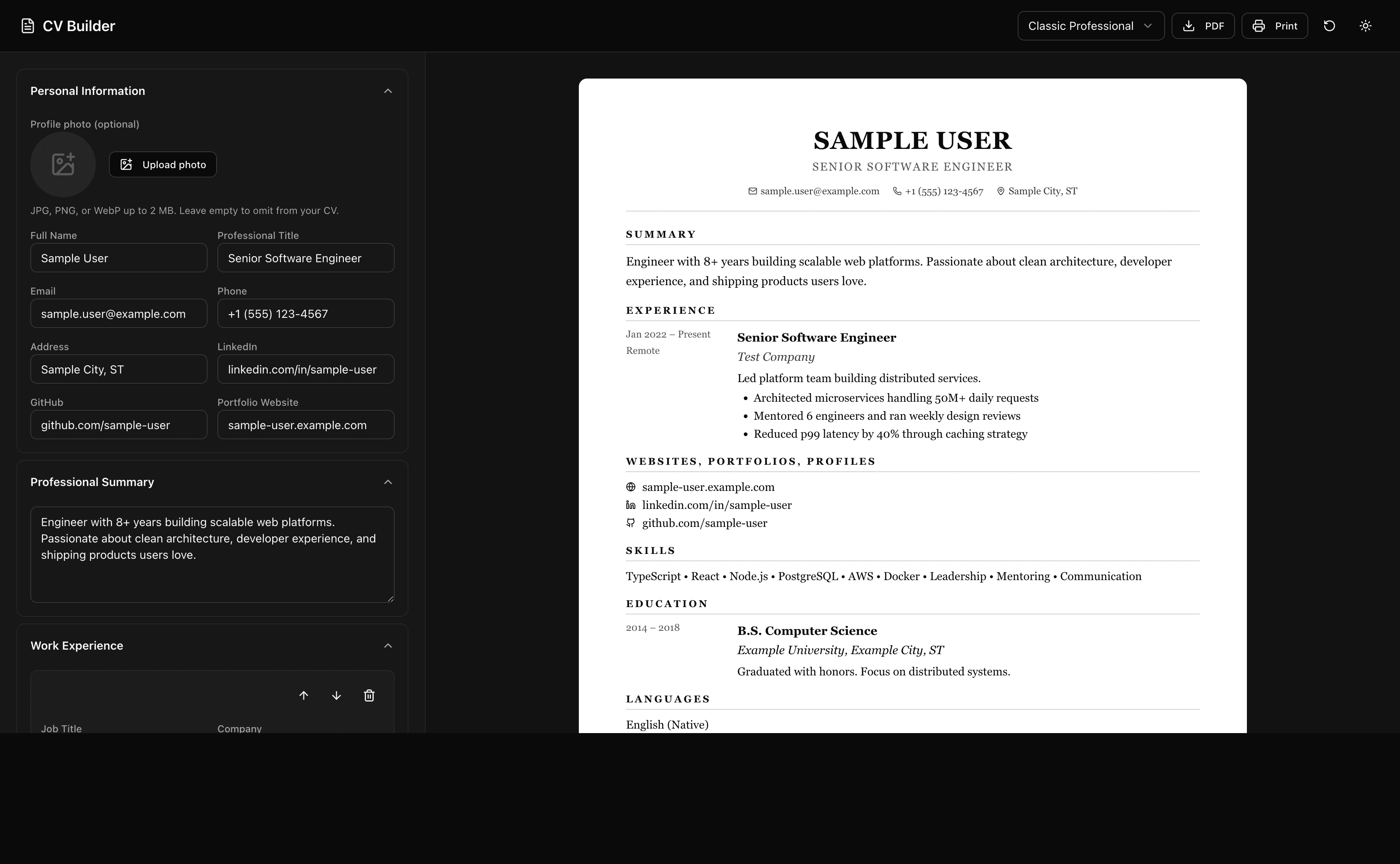 SML CV Builder preview